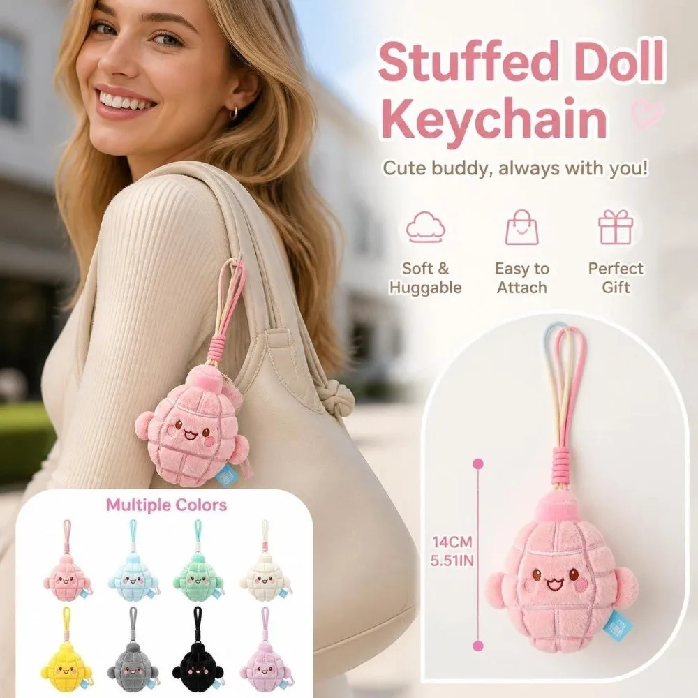 Gifts Colorful Keychain Hanging Loop Embroidered Face Keychain Soft Furry Bag Charm For Bag Decoration