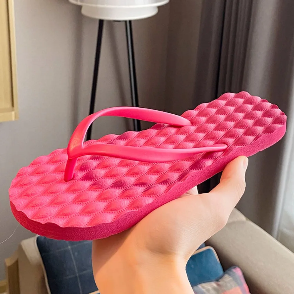 

Casual Solid Color Flat Soled Slippers Lingge Massage Platform Flip Flops Anti Slip Beachwear Outerwear Shoes Men