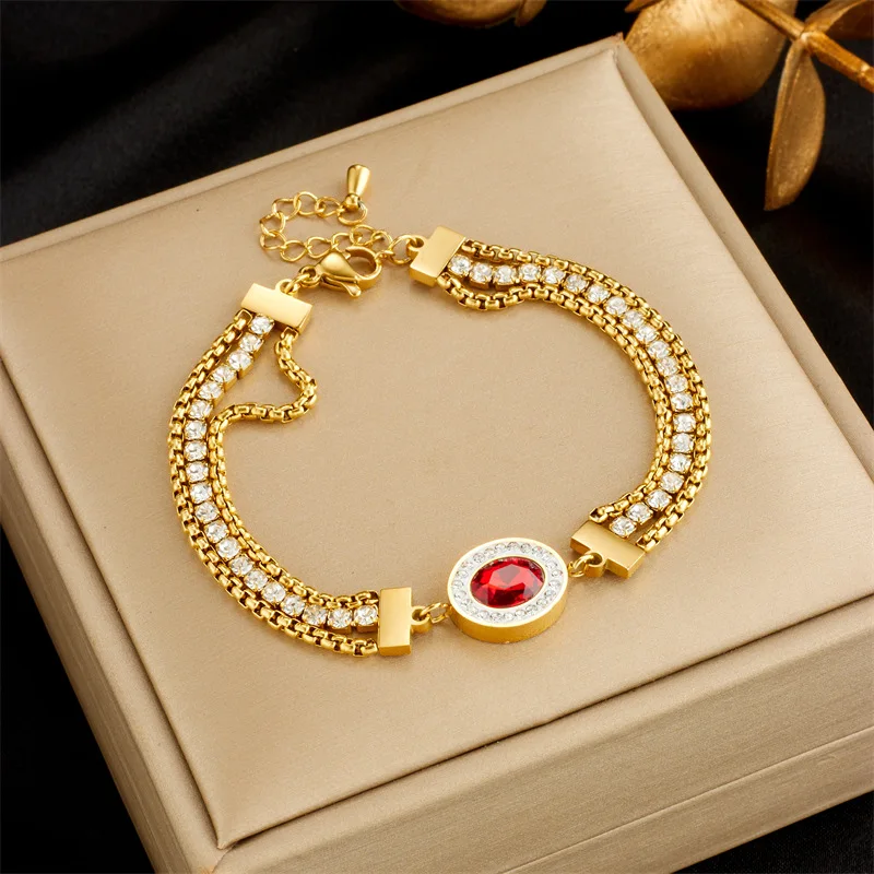 

Extend Chain Link Layers Crystal Zircon Jewelry Fashion Stainless Steel Bracelet For Women RJ281