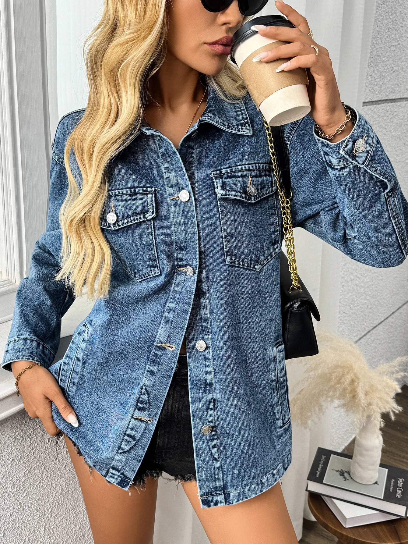 Loose Women's Denim Jacket Women's Spring and Autumn Long Sleeve All-match Top view 5