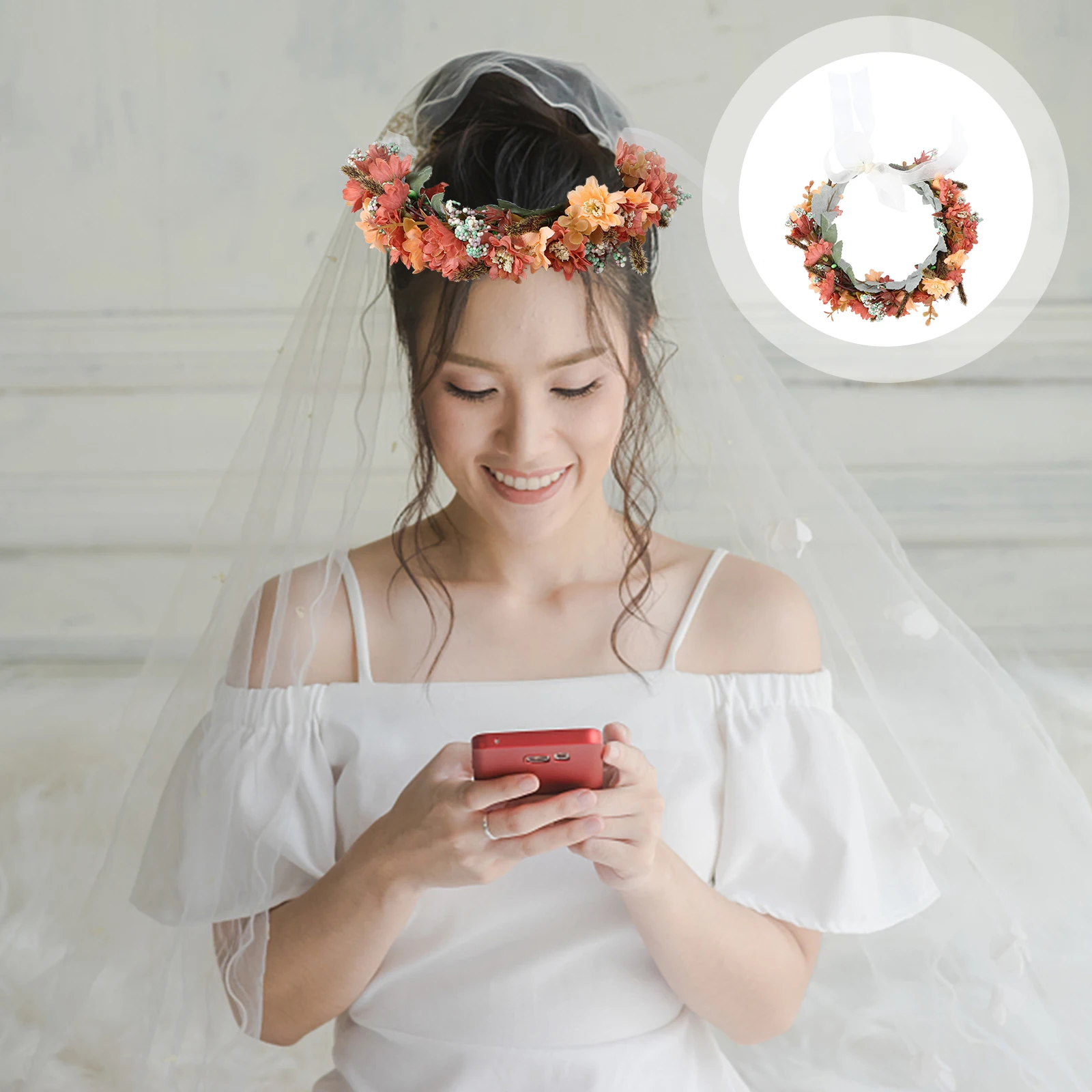 

1 pc Floral Wedding Headdress Bridal Headwear Wreath Tiara Beautiful Flower Hair Accessories Party Photography Prop Lightweight