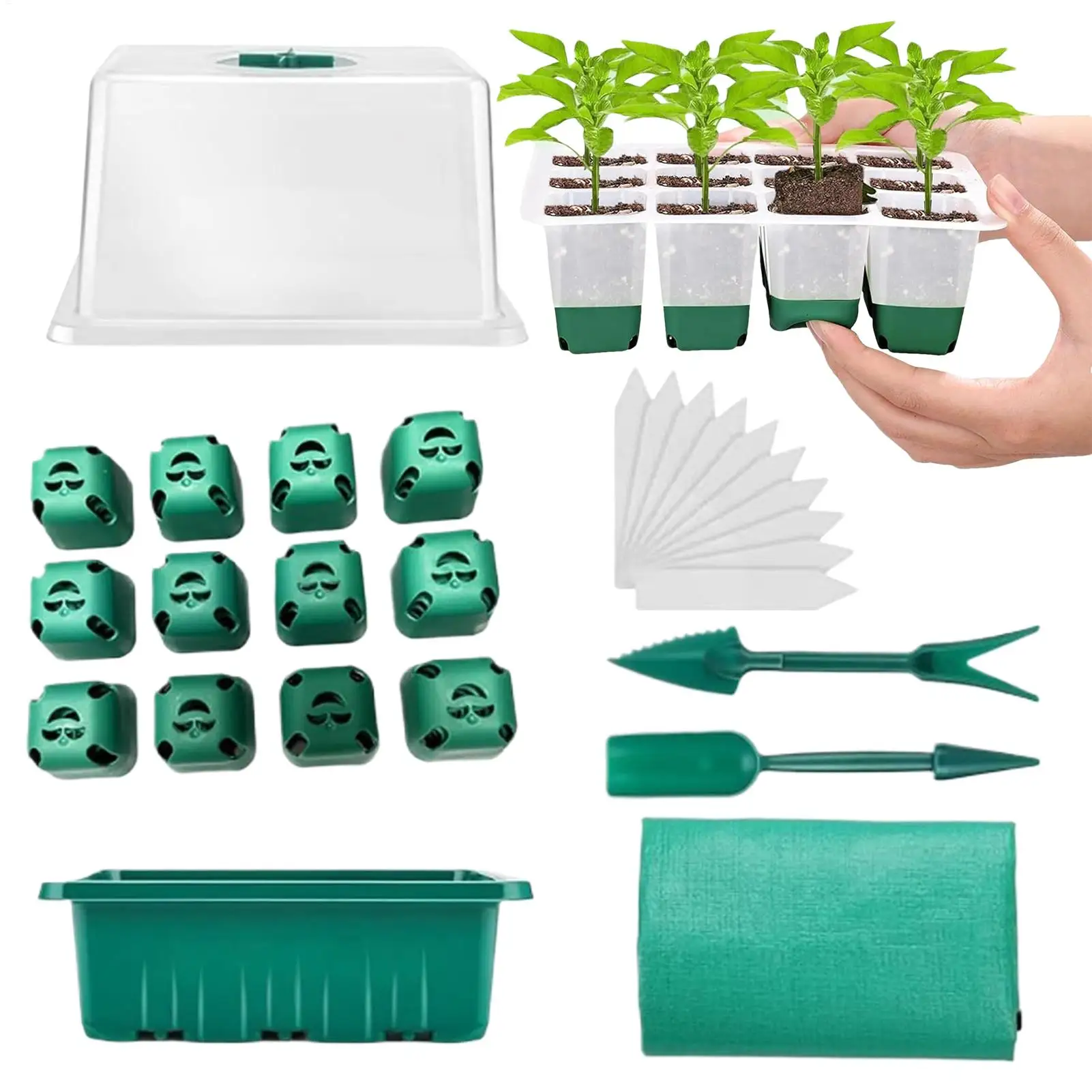 

Plant Starter Trays Greenhouse Germination Kit 12-Cell Trays With Dome And Base For Balcony Window Sill Classroom Small Space