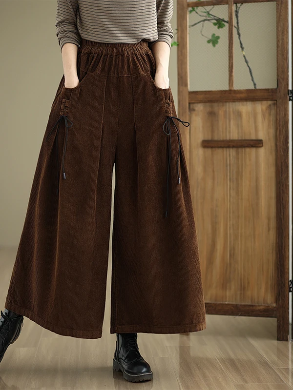 

Vintage Corduroy Wide Leg Pants High Waist Casual Trousers plus Size Women's Faion Slimming Color Long Trousers