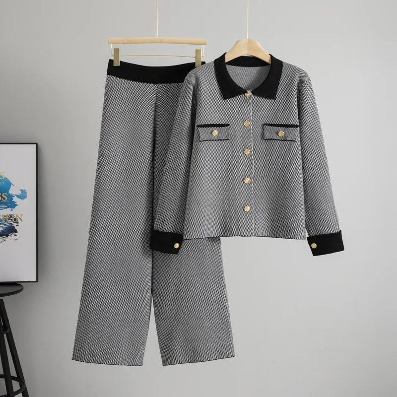 

New Fashionable Two-Piece Set Women's Wide Leg Pants Outfit Elegant Cardigan Clothing Small Fragrance Style Versatile Suits B665