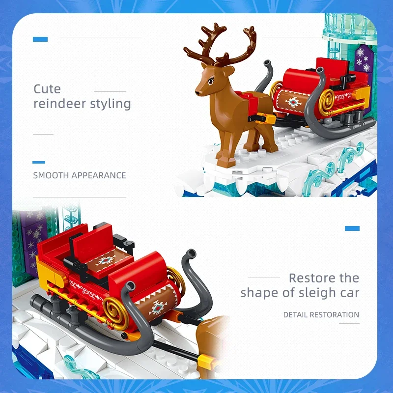929PCS Christmas Reindeer Sleigh Car Winter Snow House Building Blocks Assemble Bricks Desktop Decoration Kids DIY Toys Gifts