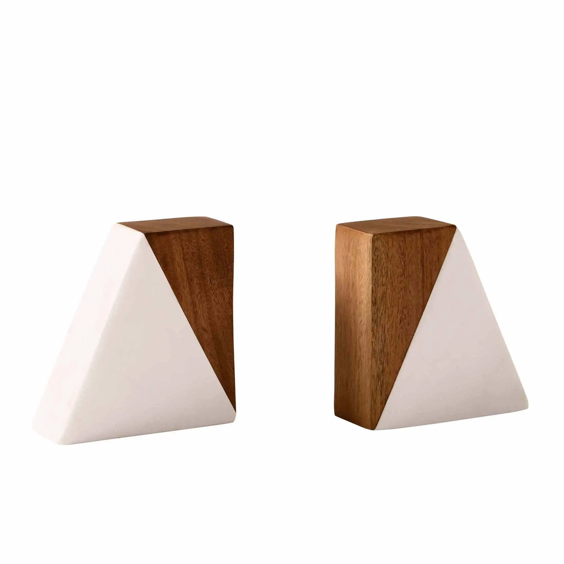 Elegant Wood & Marble Bookends - Compact 1.77" x 4.56" Design for Stylish Shelf Organization
