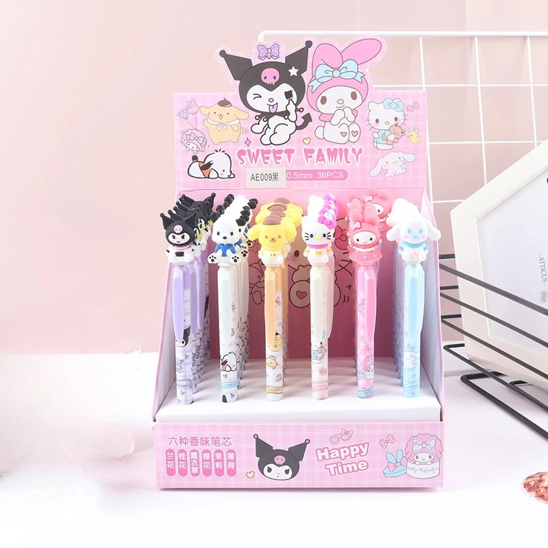 

36Pcs Gel Pen Sanrio Kuromi 0.5mm Black Pressing Pen Fragrant Pen Cartoon Melody‌ Writing Tools Students Daily Office Stationery