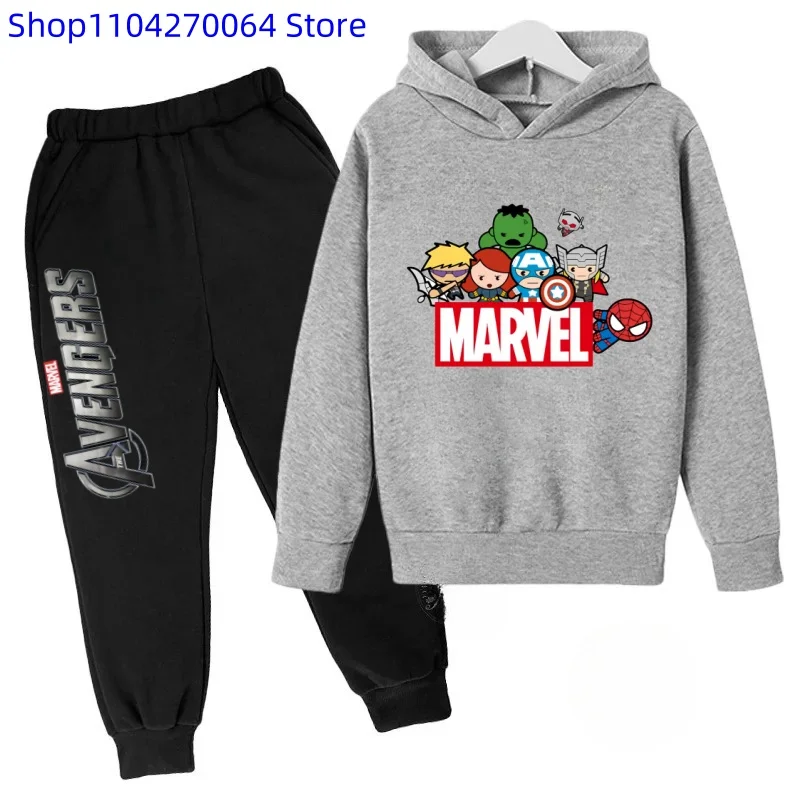 2025 Marvel Spiderman Children Clothes Boys Hooded The Avengers Autumn Sweatshirts Kids Pullovers Tops Teen Boys Hoodie Pant Set