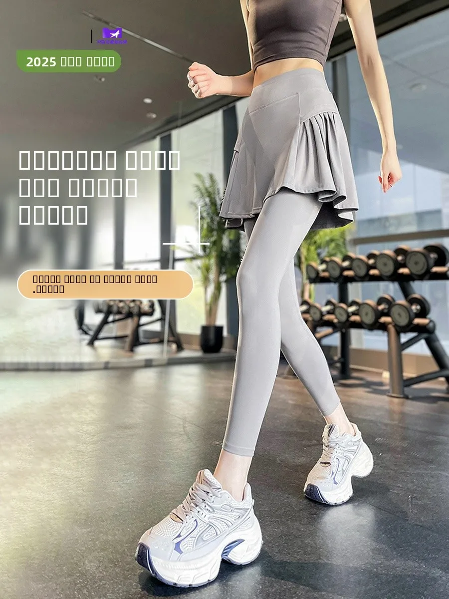 2025 Novas leggings de ioga Casacos femininos Calças de saia de pele de arca de nove pontos Primavera Outono Calças esportivas finas de cintura alta N...