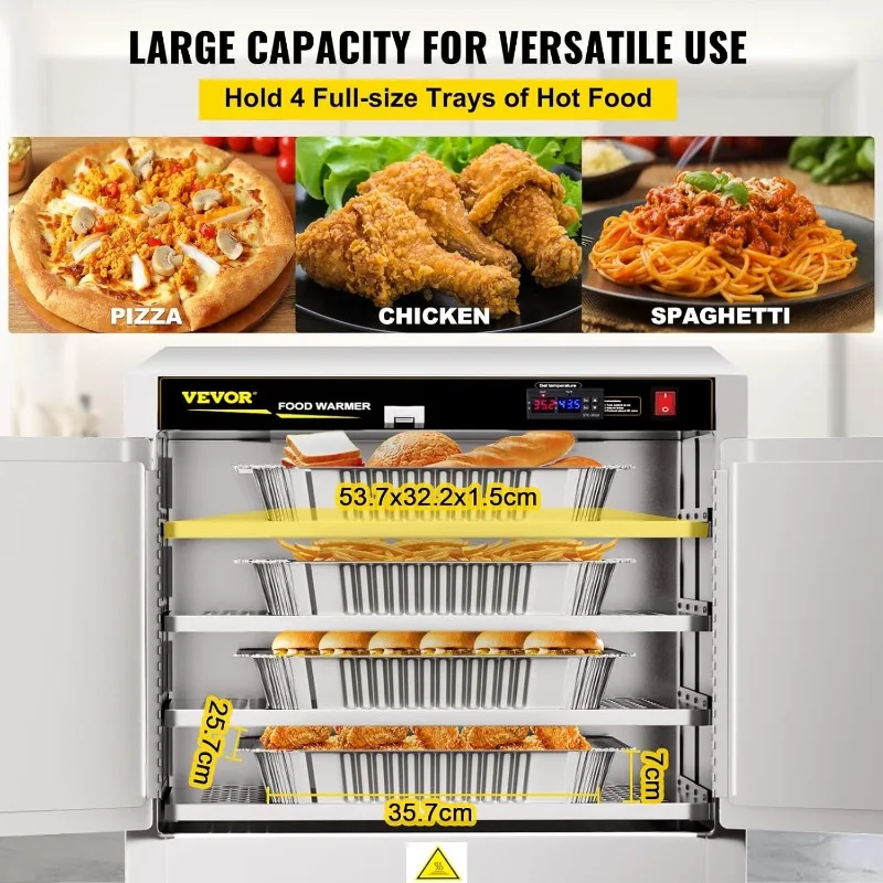 سخان طعام VEVOR Hot Box، سخان امتياز 25 بوصة × 15 بوصة × 24 بوصة مع صينية مياه، أربعة مقالي تقديم الطعام للاستعمال مرة واحدة، بيتزا على سطح الطاولة