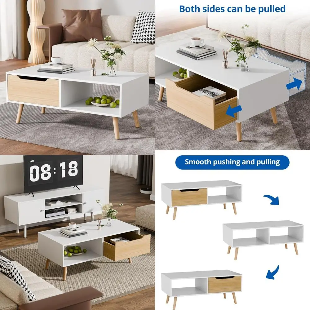

Modern White Wooden Storage Cocktail Table for Living Room and Hallway