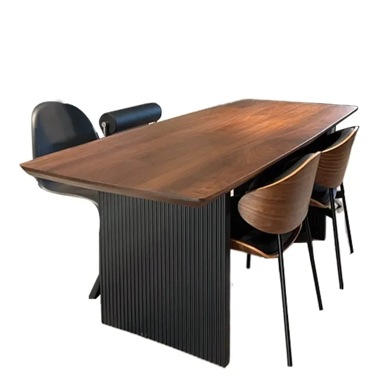 Solid wood dining table antique rectangular black walnut designer model room retro style conference table wabi sandy wind