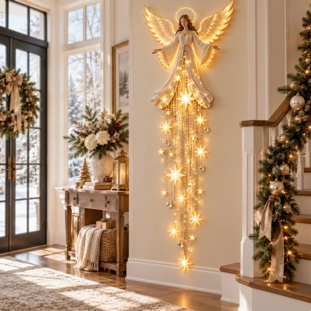 1PC Falling Star Wall Light PLA Material for Christmas Decor Angel Blessing Hanging Lamp Battery Operated Home Party Ornament