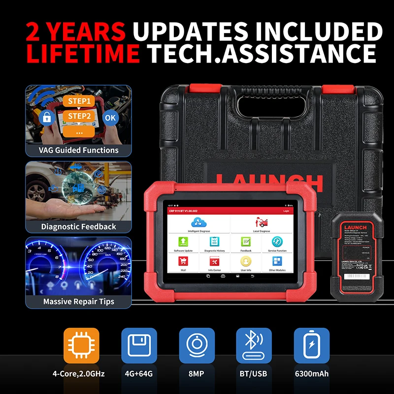 LAUNCH Creader 919X/E BT Car Diagnostic Tools Case Professional OBD2 Scanner Automotive Diagnostic Tools CANFD DOIP ECU Coding