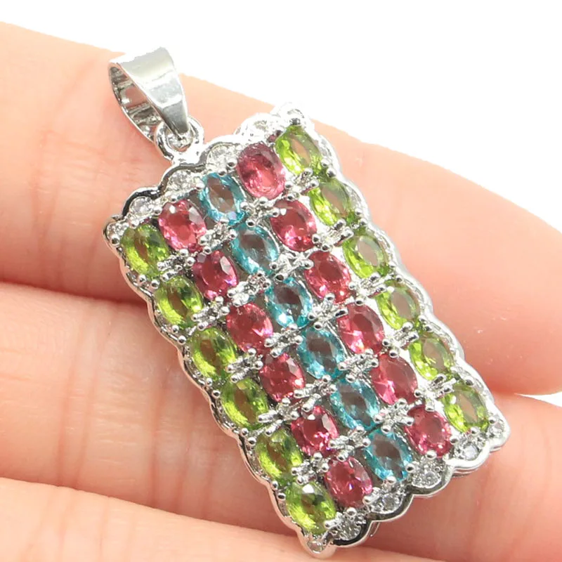 

Customized 925 SOLID STERLING SILVER PENDANT Classic Rectangle Multi Color Peridot Aquamarine Rhodolite Garnet Tanzanite CZ Dail