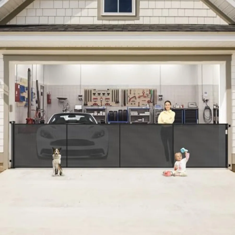 

Reinforced 200 Inch Extra Wide Retractable Baby Gates to Prevent Crawling Through Indoor/Outdoor Baby Gates for Decks 16 ft Mes