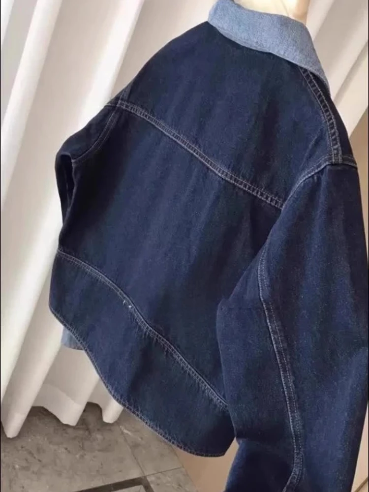 Lapel Single-breasted Denim Jacket 2026 Autumn Casual Loose Jean Jacket for Women Pocket Design Solid Color Jean Coat Women