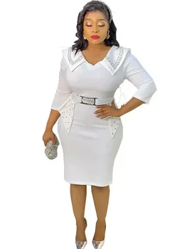 Robes africaines pour femmes, manches 3/4, paillettes turques, soirée de mariage, longueur mi-mollet, vêtements musulmans africains, 2023