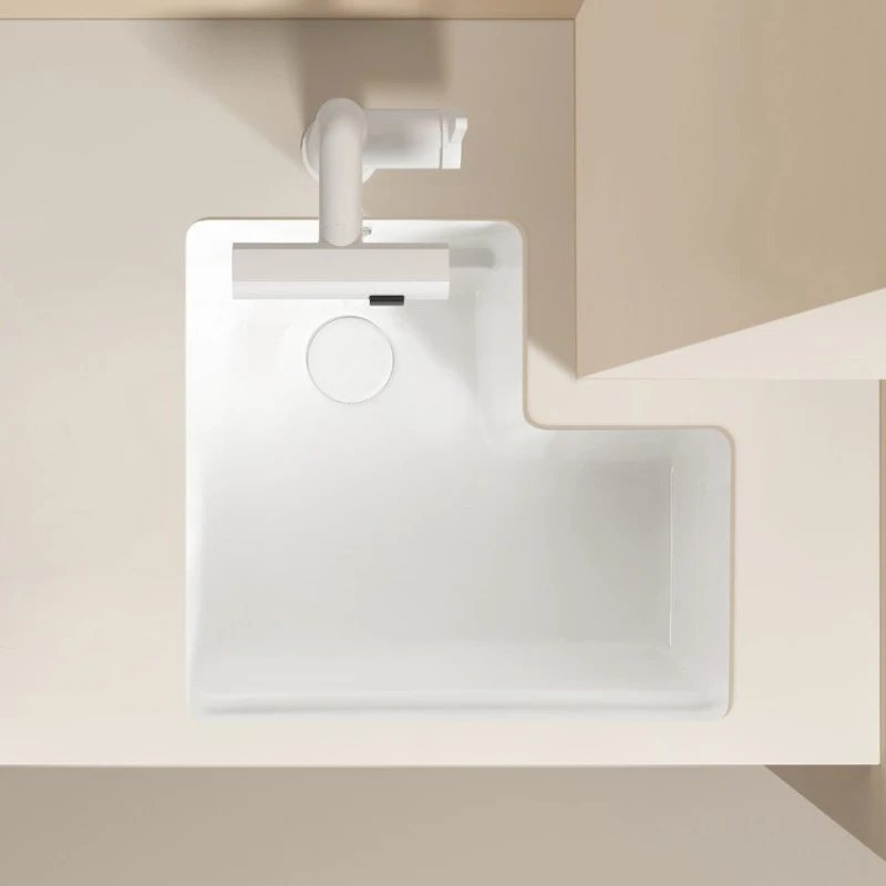 Balcony L-shaped corner under-counter basin Ceramic laundry basin Corner-cutting basin with rubbing board Laundry pool