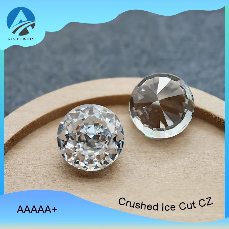 

New White Color Round Cubic Zirconia High Carbon Crushed Ice Cut Lab Diamond CZ Gemstone 4K Cut 5A+ Quality for Jewelry Making