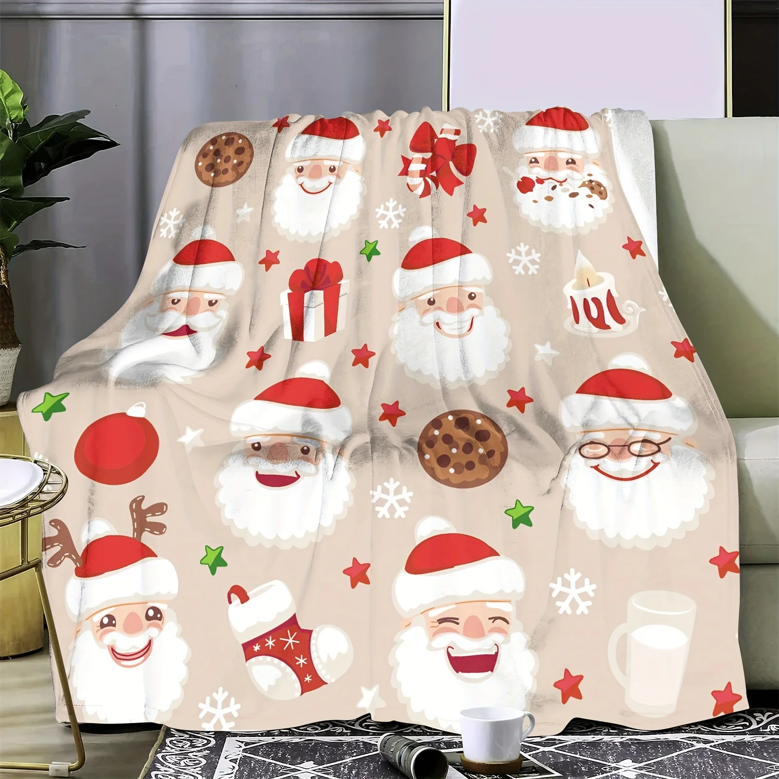 Christmas Pattern Digital Printed Fleece Blanket - Soft and Warm for Sofa, Bed, or Travel - Contemporary Style