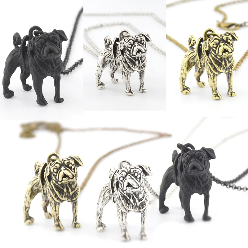 5 Style Black French Bulldog & Pug & Schnauzer & Long Hair Dachshund Dog Pendant Necklace Accessories for Women Men Jewellry