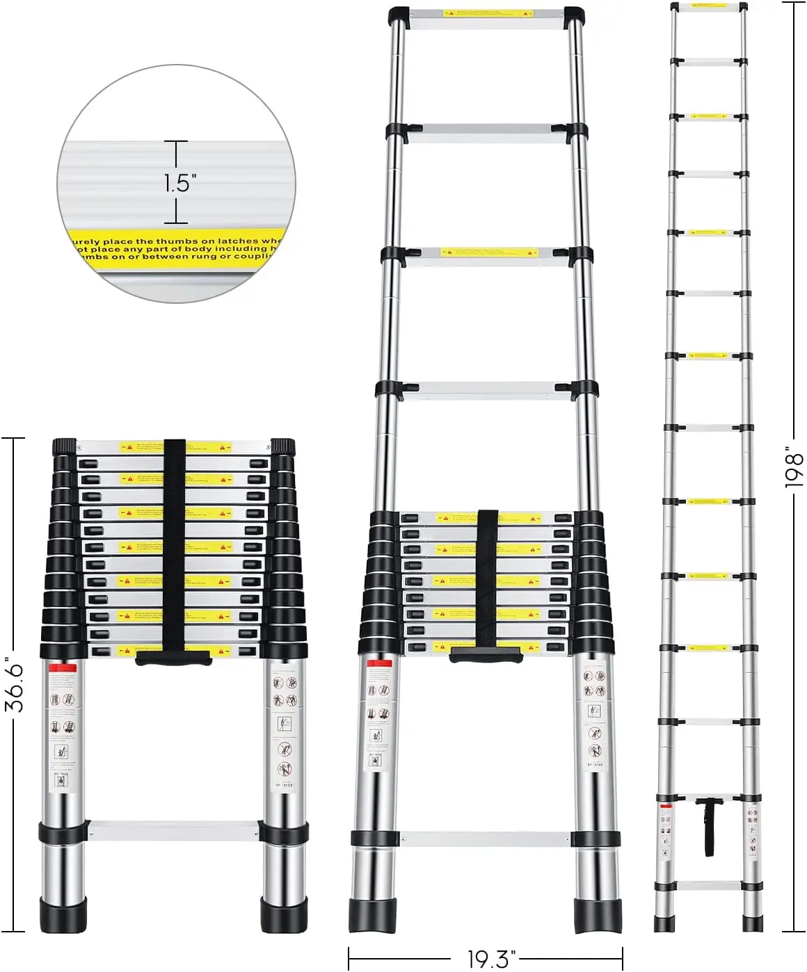 Ladder,16.5 FT Aluminum Telescoping Ladder with 2 Replacement of Non-Slip Rubber Cover, 330 lb. Load Capacity, Collapsible Teles