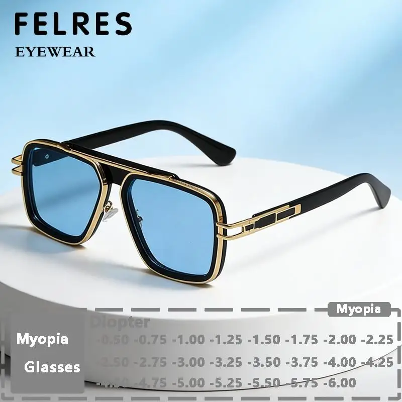 Designer Square Blue Myopia Sunglasses Men Women Tinted Prescription Glasses Outdoor Shade Driving Sun Glasses Negative Diopter