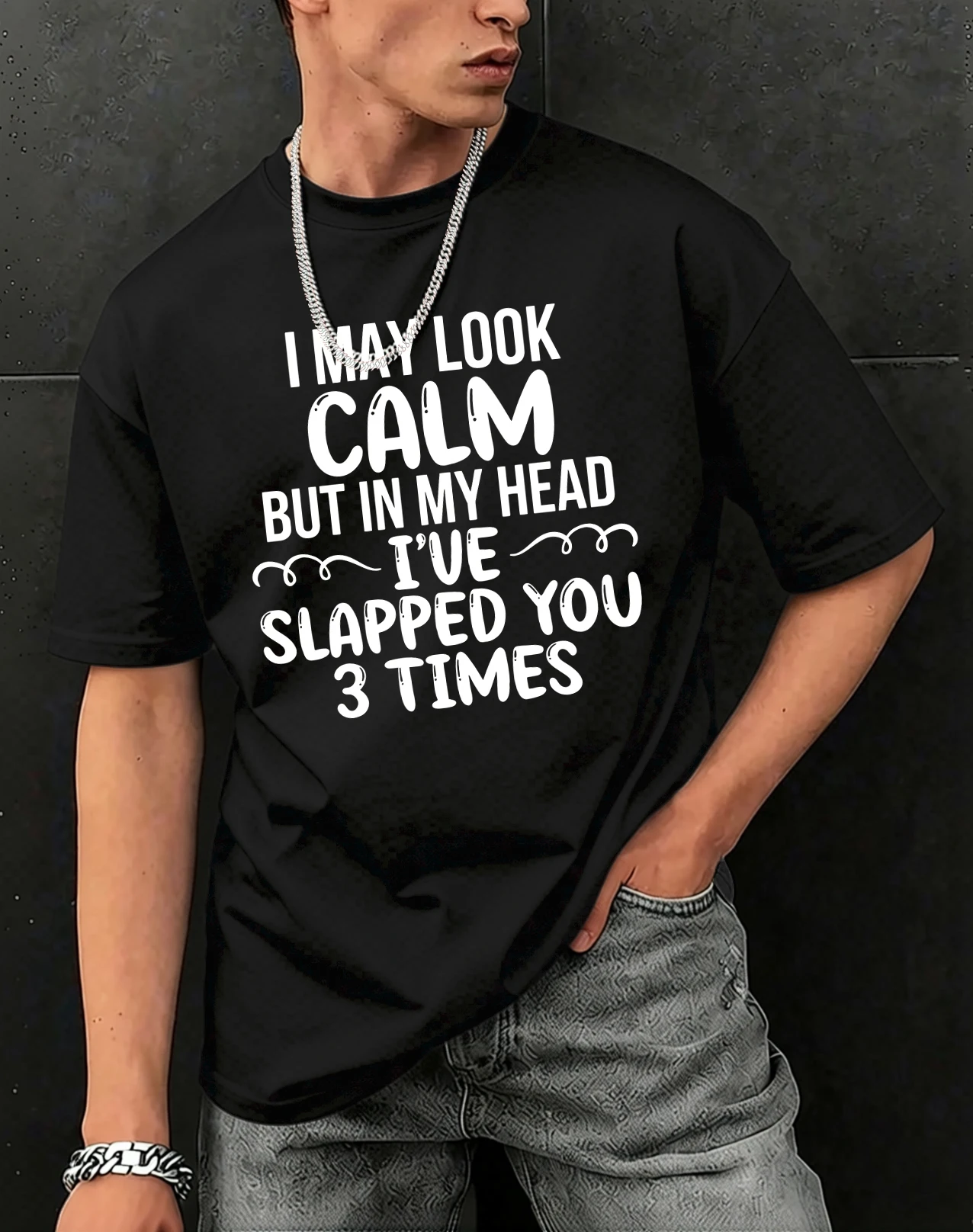 Slapped You 3 Times In My Head Print Herren-T-Shirts aus Baumwolle, Hip-Hop-T-Shirts, O-Ausschnitt, Sommerkleidung, lässig, trendig, All-Match-Kurzarm – Detail 11