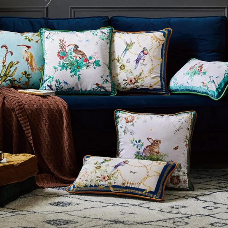 Crane Parrot Bird Pillow Luxury Velvet Cushion Case Soft 45x45 30x50 Decorative Pillow Cover For Sofa Chair Home Decorations