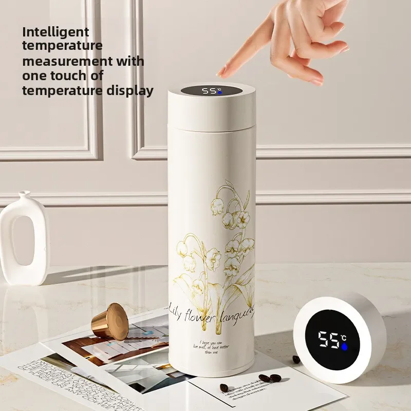 

480ML316 Stainless Steel Smart Thermos Cup Straight Cup New Lily of the Valley Water Cup Business Gift Cup