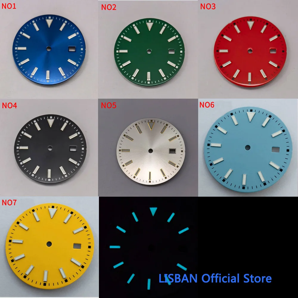 33.5mm Black Blue Green Red Yellow Watch Dial Luminous Dial fit NH35 Movement