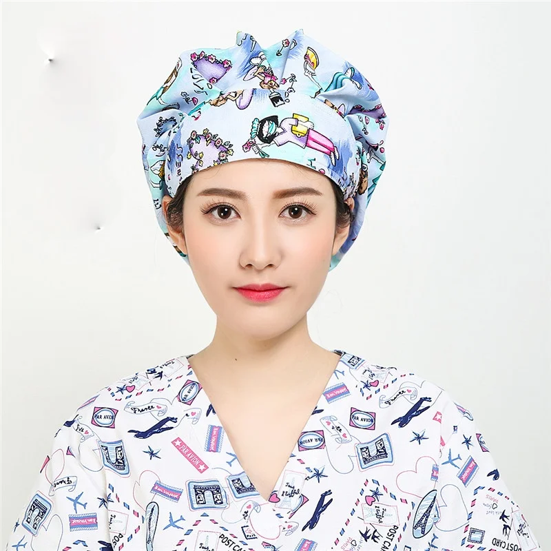 The Head Nurse's Hair Is Dustproof and Anti Falling, and The Headdress Is Fluffy Cotton Printed Hat   Beanie