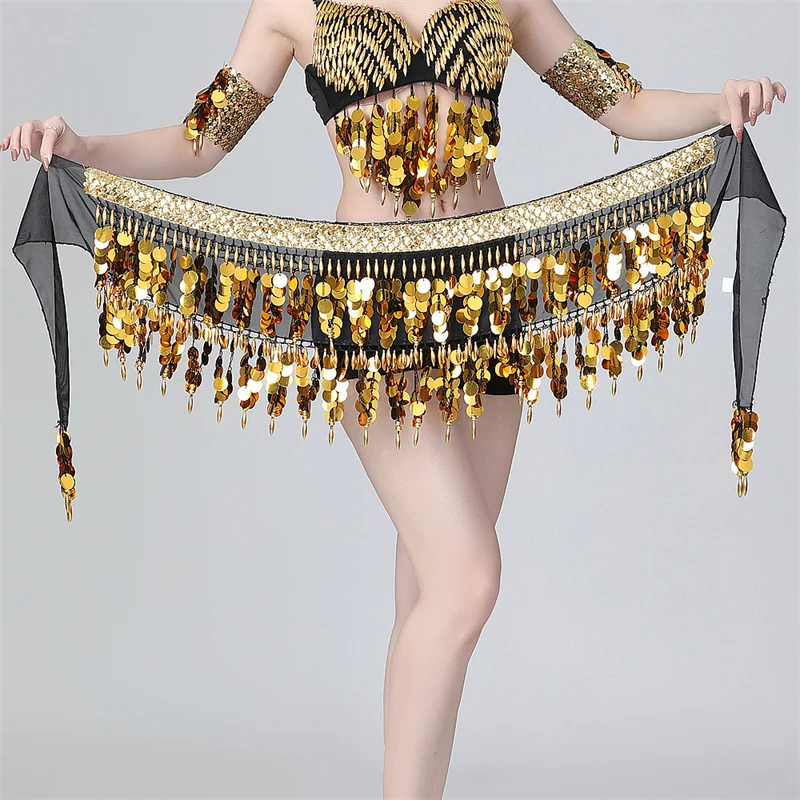 2023 Sequins Women Belly Dance Hip Scarf Practice Lesson Wear Fringe Waist Belt Rave Outfit Wrap Towel Stage Costume Clothing