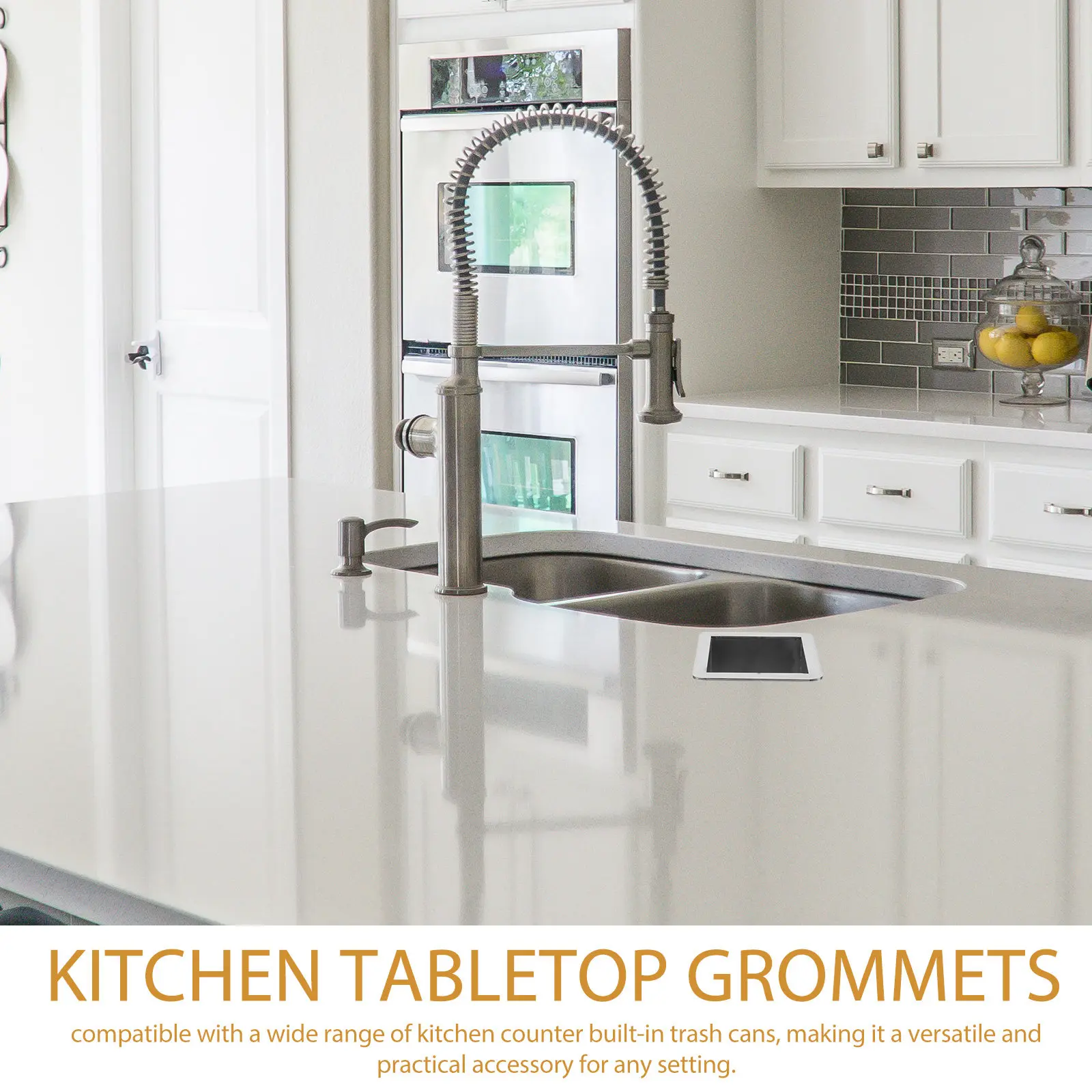 

Stainless Steel Trash Chute Grommet Square Countertop Built-In Waste Chute Kitchen Counter Grommets Metal Desktop Grommet