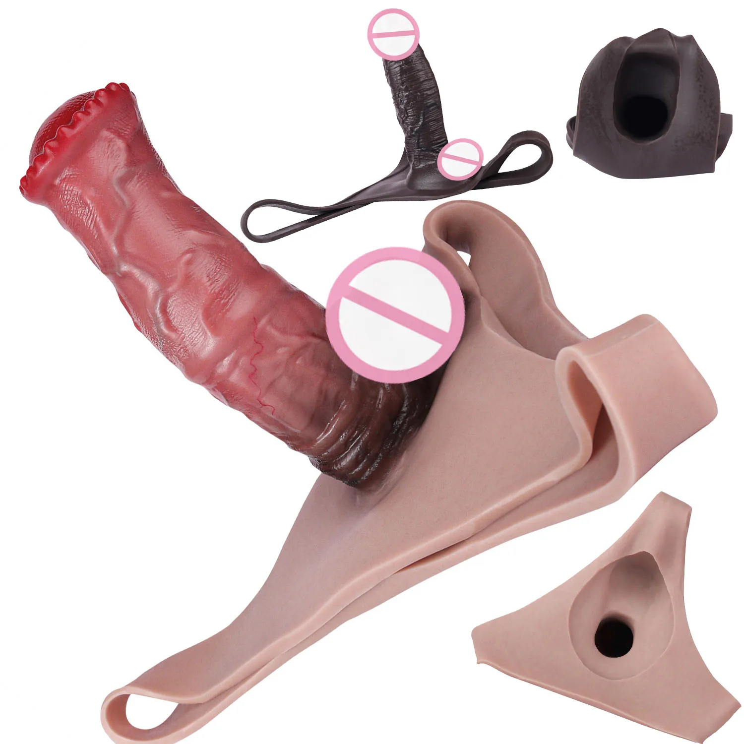 LICKER Realistic Animal Dildo Style Hollow Silicone Penis Pants Wearable Dick Sleeve Dildo Pant Strap On Cock Sheath For Men