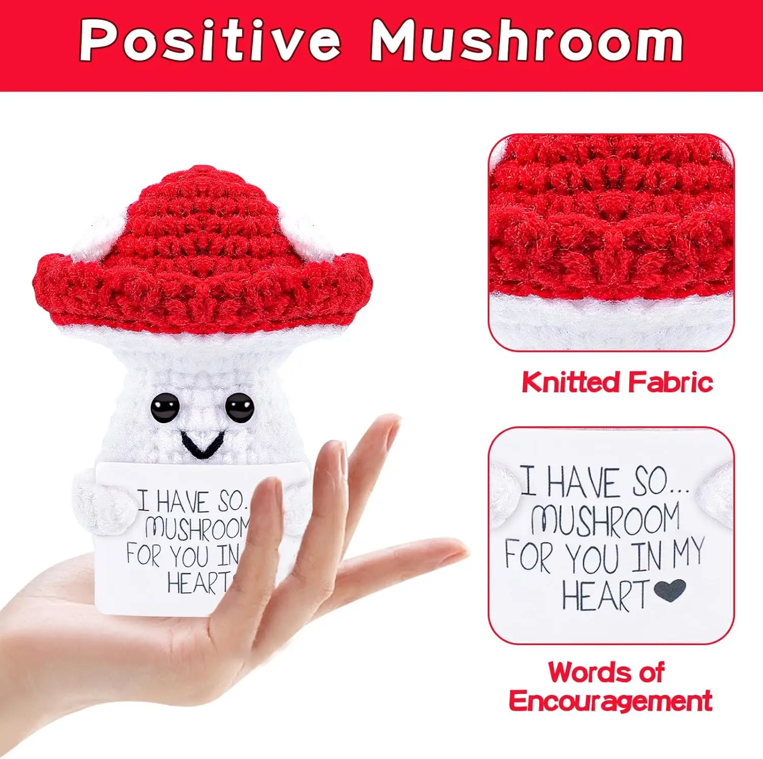 Funny Positive Energy Mushroom Hug Pocket Doll Mini Handmade Plush Knitted Plant Ornament Home Room Decoration Christams Gift