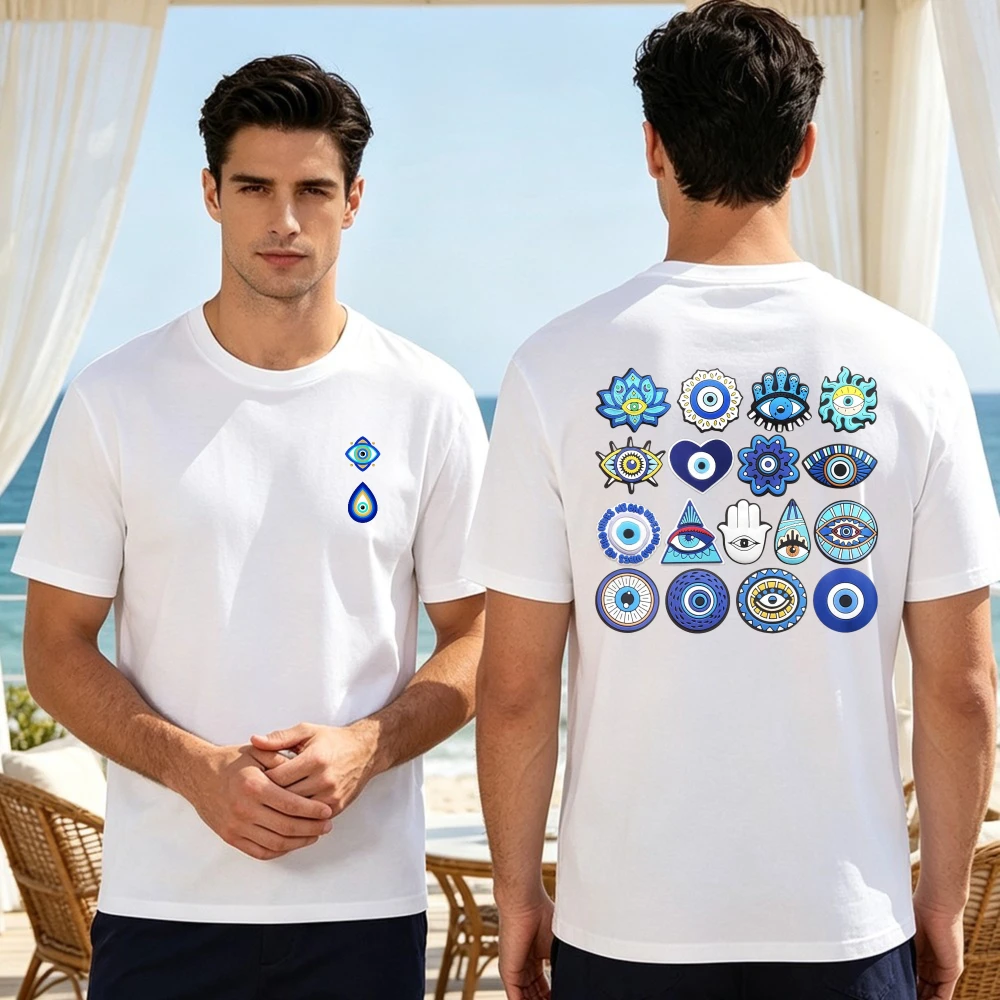 Fashion Evil Eye Motif Unisex Tee Trendy Summer Cotton Shirt Streetwear Casual Holiday Beach Top Protection Symbol Graphic Shirt