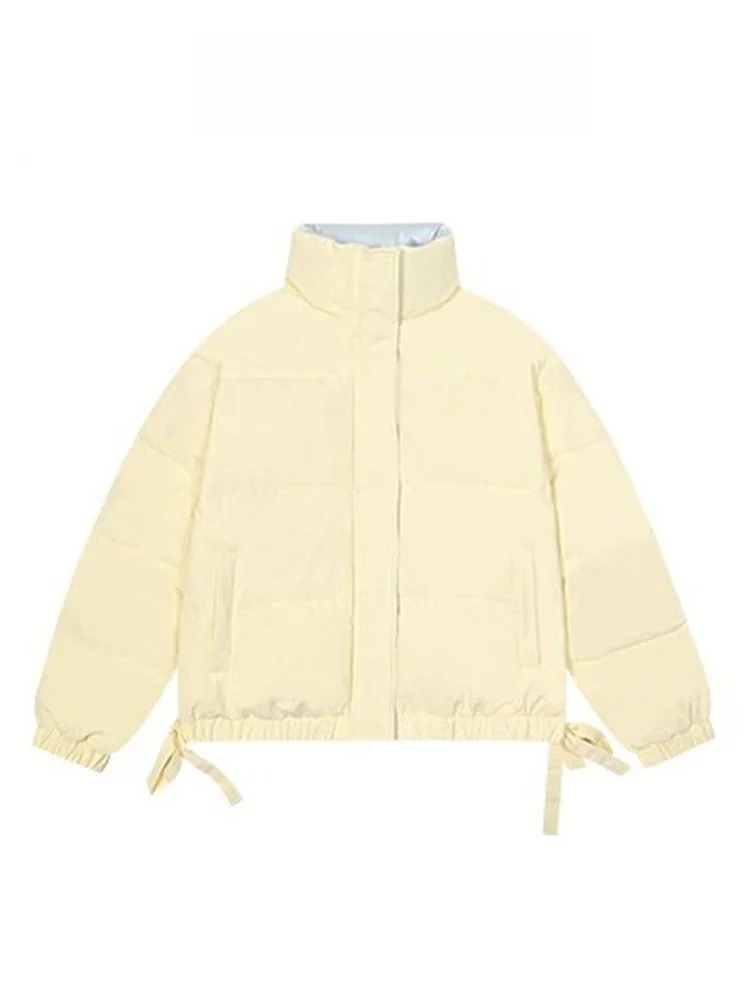 

Warm Plaid down Cotton Jacket Women's Thickened Winter Coat Knot Stand Collar Bread Style Small Size Thermal Outerwear