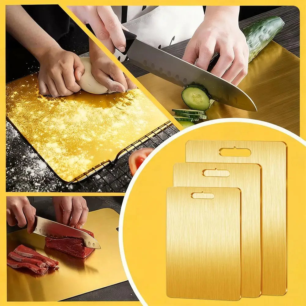 

Golden Stainless Steel Chopping Board Double Sided Thickened Kitchen Kneading Dough Board Antimicrobial Cutting Block