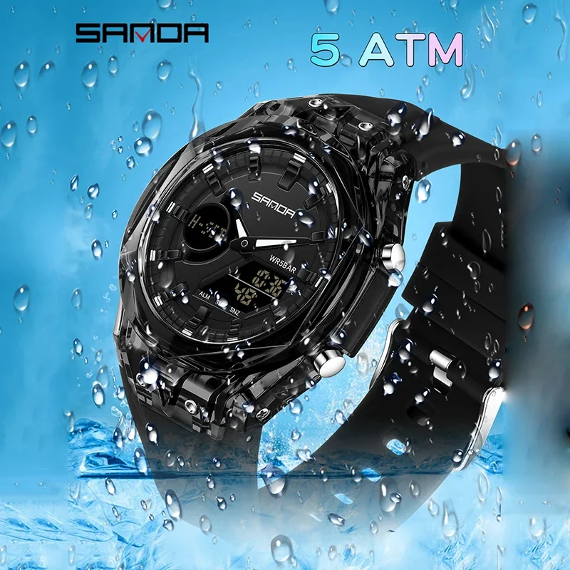 SANDA 新しいスポーツメンズクォーツ時計高級軍事防水時計デュアルディスプレイ LED デジタル男性 Ms 学生ギフト腕時計