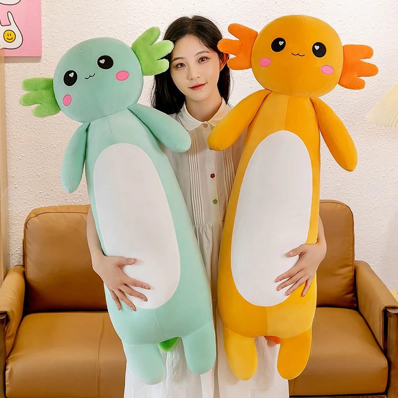 75-105cm New Long Pillow Axolotl Doll Plush Toy Stuffed Animal Salamander New Decorative Plushie Pleuche Kids Comforting Gif