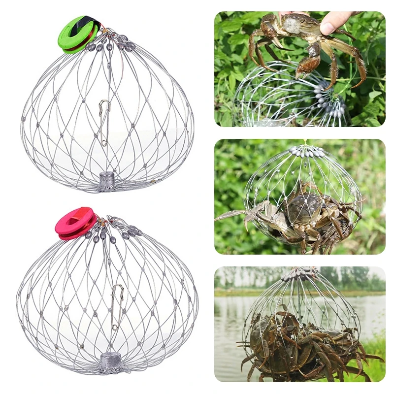 16/20 Steel Wire Crab Net Automatic Open Closing Fishing Net Crab Net Crayfish Catchers Outdoor Fishing Accessories