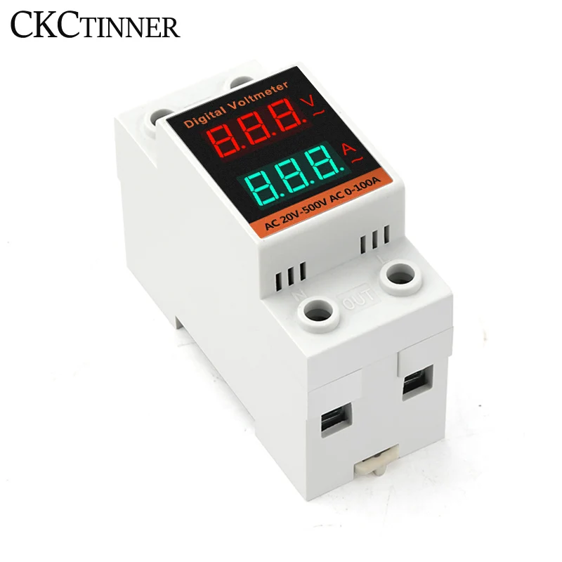 Din Rail LCD Dual Digital AC Voltmeter Ammeter  AC220V 380V Electricity Meter AC60-500V AC0.00-99.9A Amp Monitor