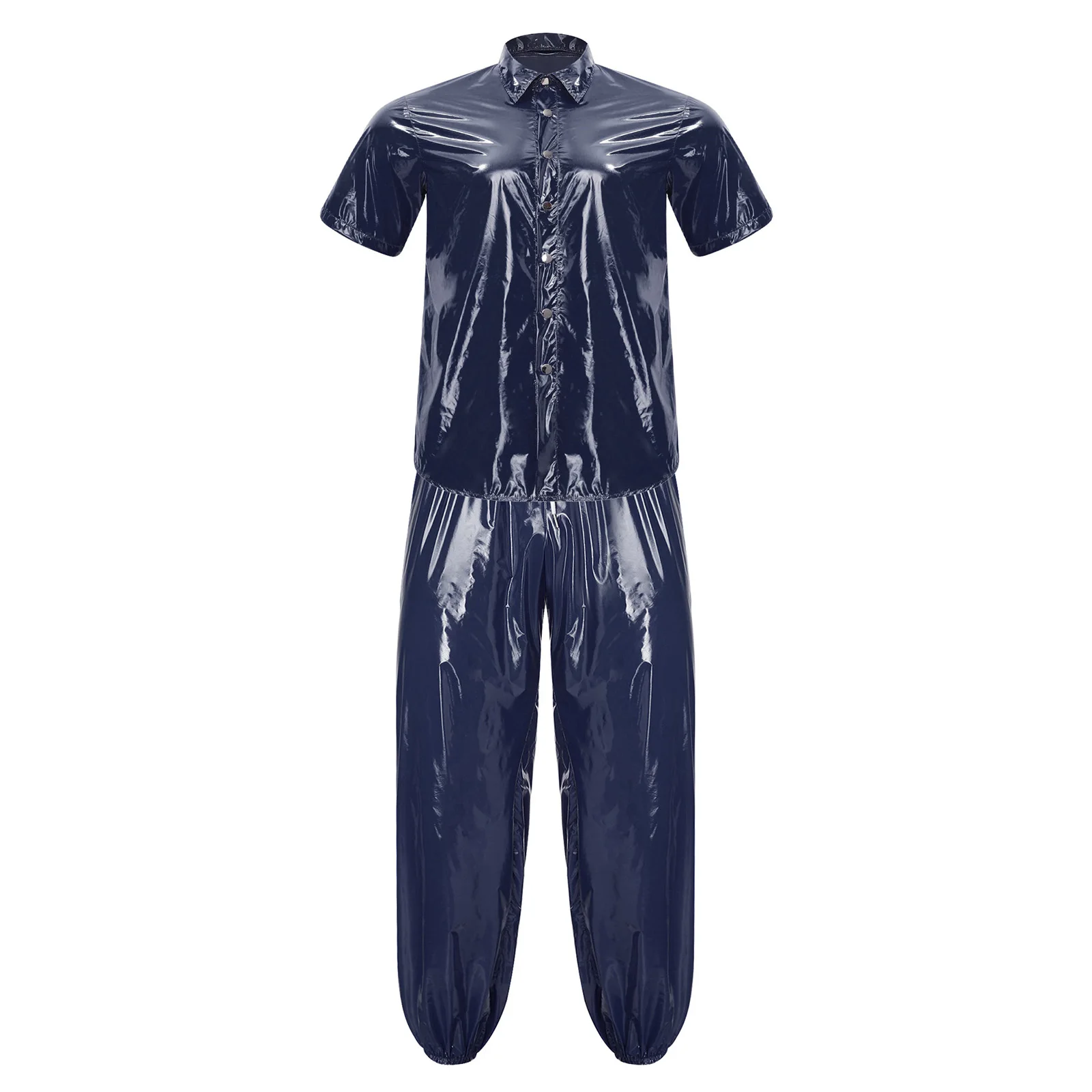 

Men Waterproof Short Sleeve Glossy Shirt Drawstring Top Pants Raincoat for Camping Fishing Hiking Climbing Cycling Yoga Sauna