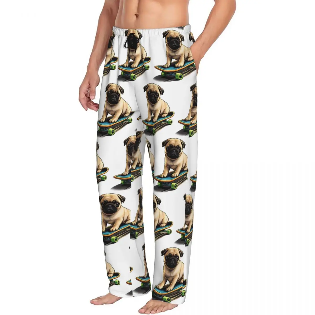 Custom Pug Dog Men Pajama Pants Lounge Sleep Sleepwear Bottoms with Pockets