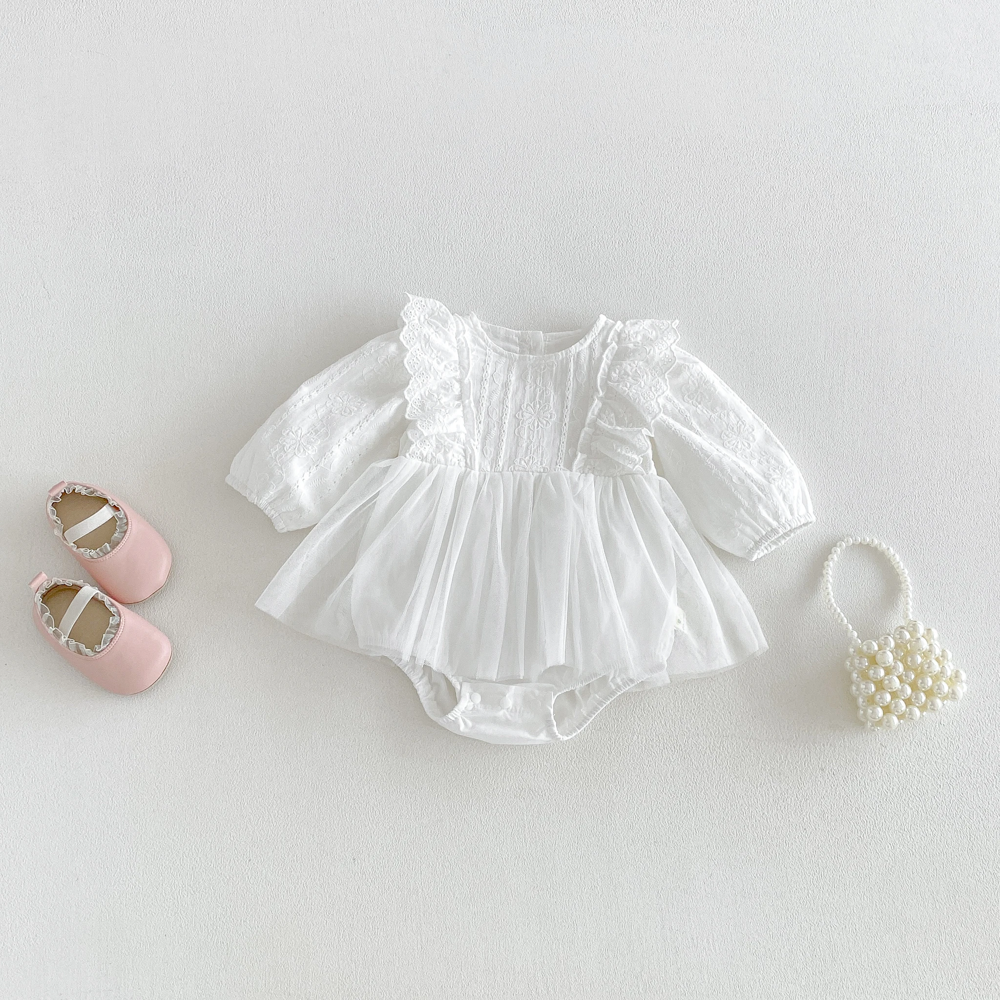 Baby One-Piece Dress for Spring and Autumn, Suitable for 100-Day-Old Girls. Long-Sleeved Princess-Style Wrap Dress