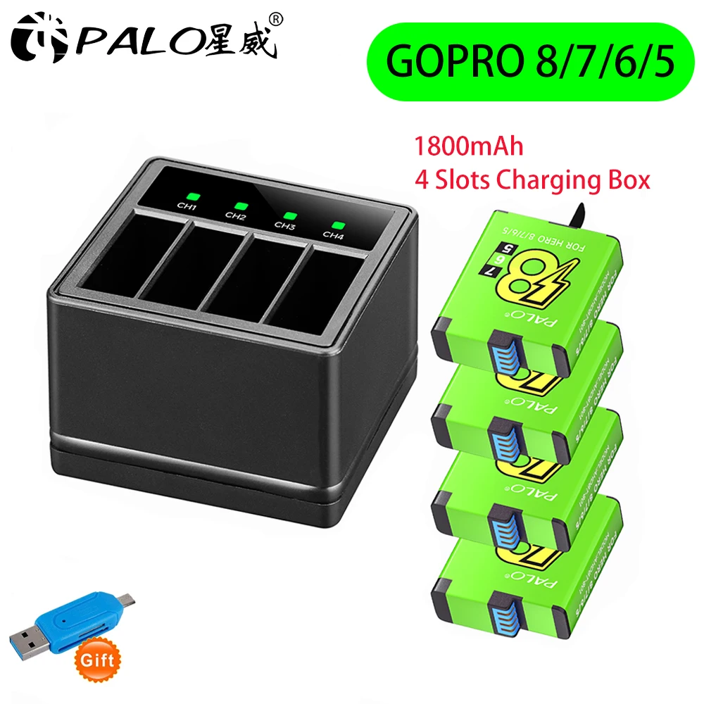 

Original PALO for GoPro Hero 8 Battery 1800mAh Hero 7 Go Pro 6 Camera Batteries with USB-C Fast Charging Charger gopro 5 Bateria