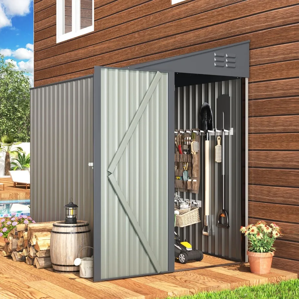 Shed Lean to Storage Shed Outdoor, Small Metal Sheds & Outdoor Storage, Wall Side Yard Shed Outdoor Storage Cabinet Bike