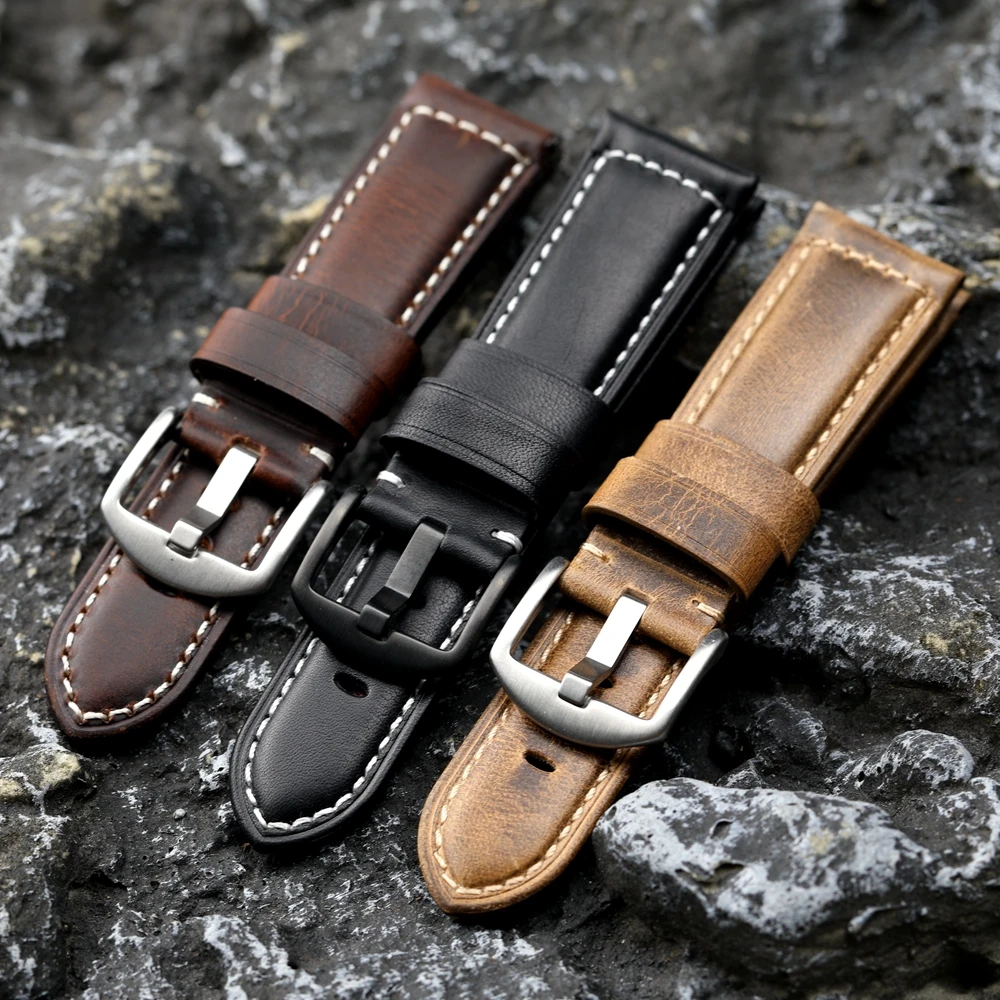 Handmade Top layer Cowhide Strap 20MM 22MM 24MM 26MM Brown Black Vintage Men Strap, Compatible For Mechanical Watch Accessor